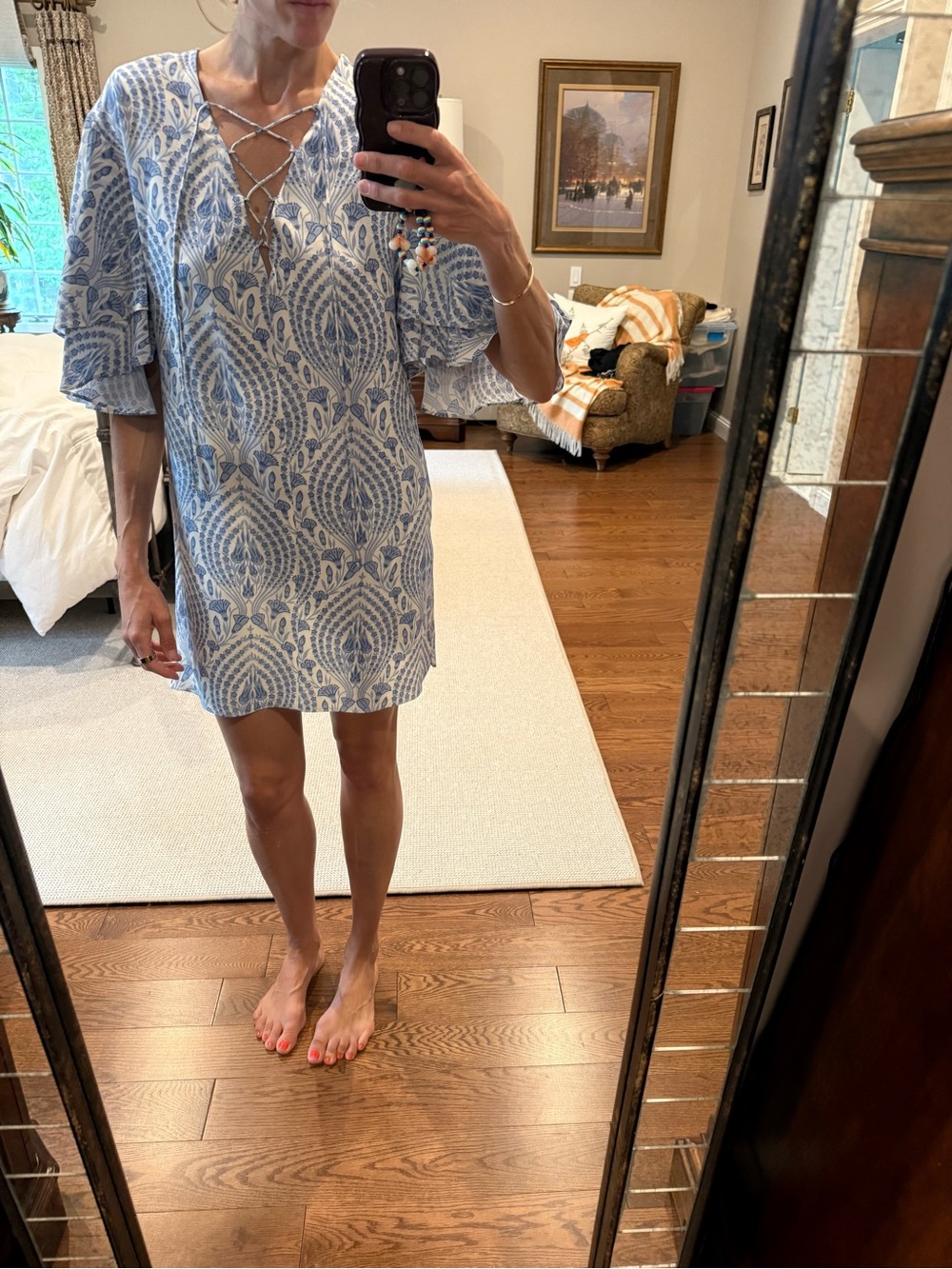 INTERMIX Blue and White Lace-Up Tunic Dress